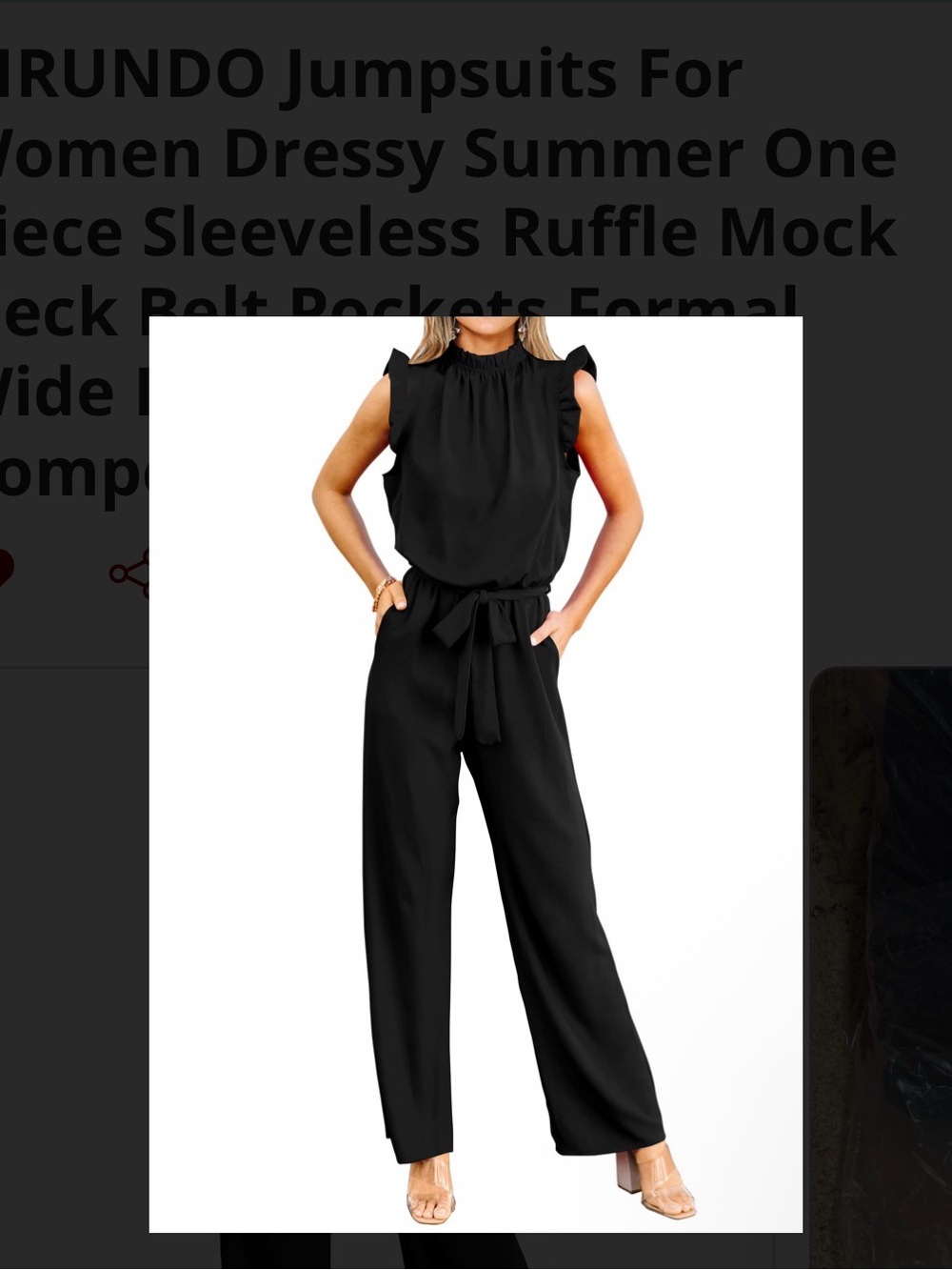 Sleeveless Ruffle Mock Neck Jumpsuit - Black Large